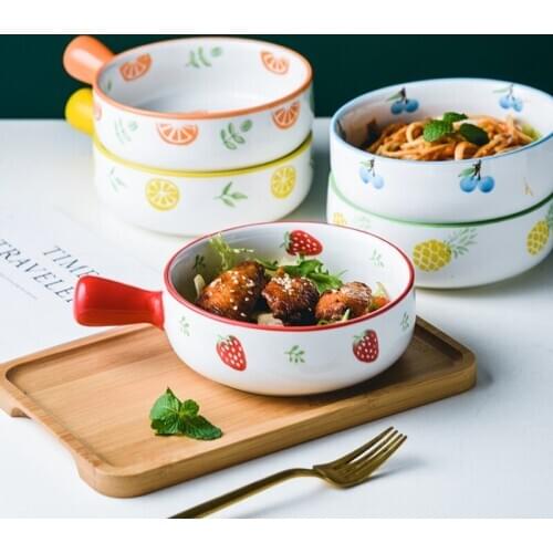 Ceramic single handle bowl milk pot salad breakfast noodle soup bowl household mini home baby hot milk bowl steamed salad dish