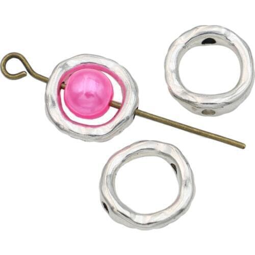 KJjewel Antique Silver Plated Round Beads Frame for Jewelry Making Bracelet Jewelry Findings Accessories 6mm