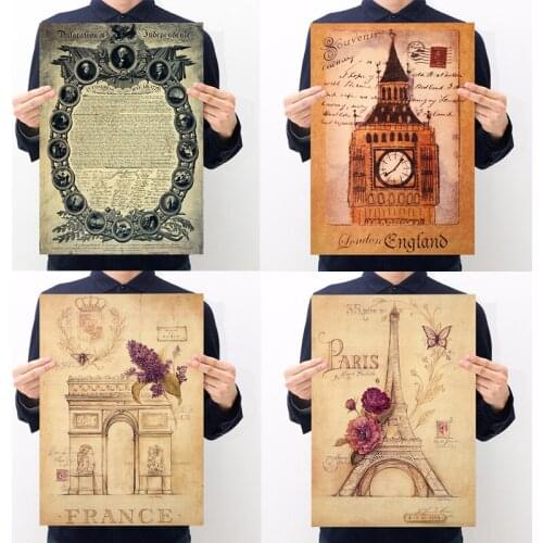 Classic Architecture Big Ben Paris Tower Arc De Triomphe Declaration Of Independence Retro Kraft Poster Home Decoration Painting