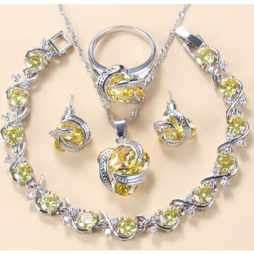 Hawaiian Style Women Silver Color Jewelry Sets Yellow Cubic Zirconia Fashion Summer Accessories12-Colors Jewelry