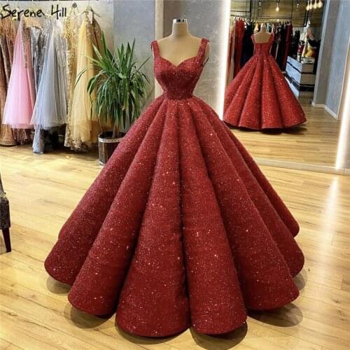 Red Luxury Princess Sexy Wedding Dresses 2021 Sleeveless Lace Up Sparkle Bridal Gowns Serene Hill HM66591 Custom Made