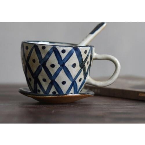 200ml Creative Ceramic Coarse Pottery Espresso Coffee Cup with Saucer Spoon Kit Drinkware Handmade Vintage Milk Mug Friend Gifts
