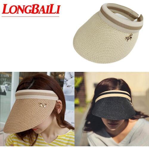 Summer Women Straw Sun Visor Hat Female Sunbonnet Outdoor Sport Beach Caps SWDS048