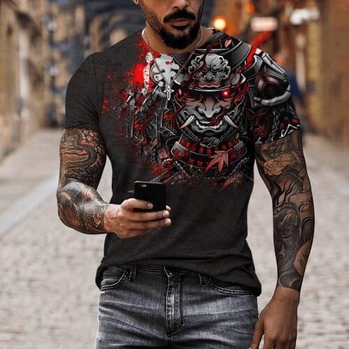 Summer Mens Oversized Vintage Short Sleeve T Shirts Fashion Harajuku Samurai Tattoo 3D Printed O Collared Tshirts Camiseta Mujer