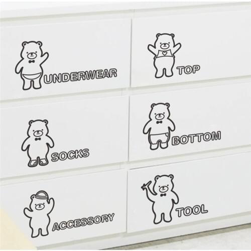 Bear Wall stickers Wardrobe Wall Labels for Home Decor storage box jars Stickers Clothes Storage Category Labels Decals
