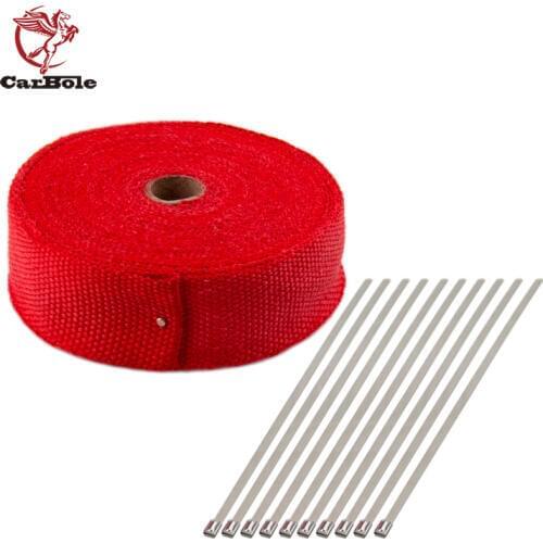 CARBOLE Manifold Header Exhaust Thermal Exhaust Header Fiberglass Heat Wrap Tape w/ 5 Steel Ties Kit white Red Blue Purple 15m
