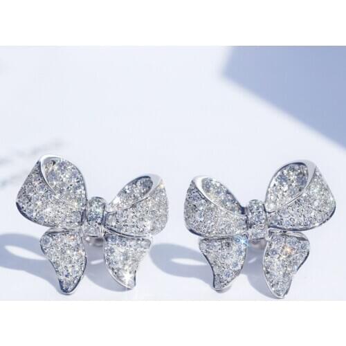 New arrival S925 sterling silver ear pin cute bow crystal from Swarovskis ladies earrings with zircon Fashion Jewelry 2021 New
