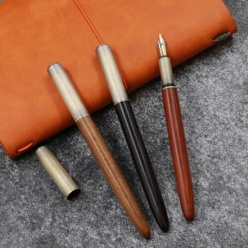 NEW high quality Copper WOOD fountain pen Spinning Luxury writing Office school supplies Bend Nib 0.5MM ink pens