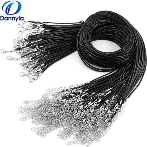 Wholesale 100PCS/Lot Black Leather Cord Wax Adjustable Rope Chain Necklace With Lobster Clasp DIY Jewelry Accessories LSCH15