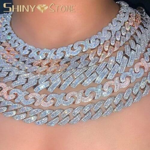 Wholesale Iced Out Bling Two Tone Plated Baguette 5A Cubic Zirconia CZ Infinity Miami Cuban Chain Necklace Hiphop Women Jewelry