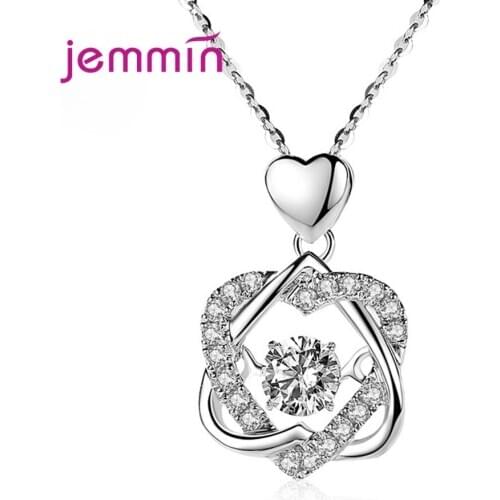 Romantic Heart by Heart Charms Pendant Necklaces 925 Sterling Silver Cubic Zircon Gift for Girlfriend Wife Birthday Anniversary