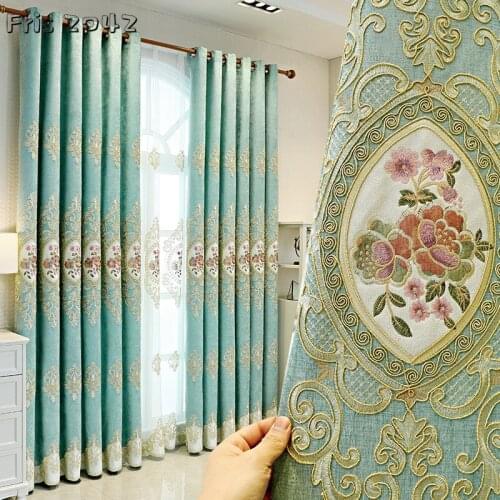 Chenille Embroidered Curtains Luxury Custom Shading Curtains for Living Dining Room Bedroom