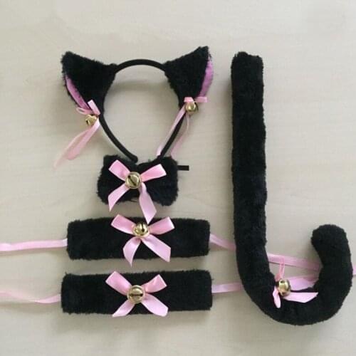 Women Anime Fox Cat Plush Ear Tail Bow Bell Headband Housekeeper Waitress Maid Cosplay Costume Props Exotic Accessories