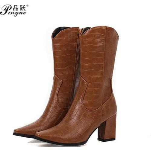 Women Block High Heels Wedges Long Riding Boots Winter Knee High Boots Designer Beige Heels Western Cowboy Boots