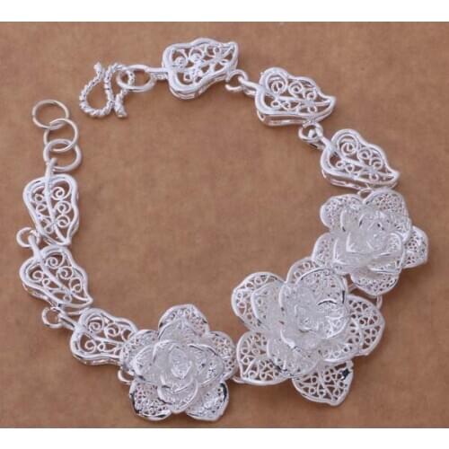 Beautiful fashion 925 sterling silver charm Bracelet Gorgeous jewelry big flower /bgjajxqa csvalkca AH284