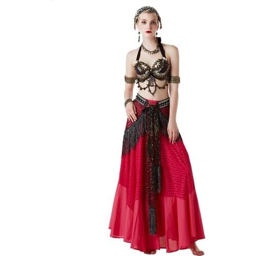 Professional Women Tribal Belly Dance Bra ATS Hip Scarf Tribal Style Long Tassel Skirt 3Pics Bollywood Carnival Dance Wear