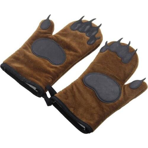 1 Pair Kitchen Cooking Insulated Gloves Bear Pattern Anti-scalding Microwave Oven Gloves Heat Resistant BBQ Grill Oven Sleeve