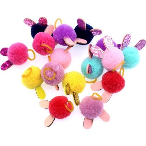 100pcs Pet Dog Hair Accessories Pet Grooming Rubber Bands Hair Bows Rabbit Bear Pattern Globular Pet Pruducts Pupplies