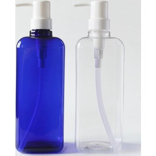 1000ML X 10 Blue Transparent Lotion Pump Bottle Square PET Refillable Shampoo Bottle Empty Makeup Personal Care Container