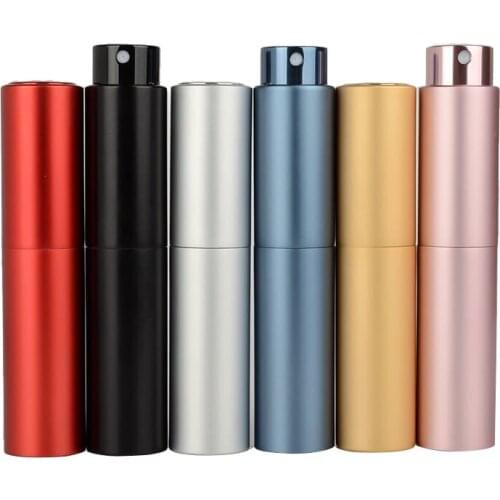 Top Quality 12 x 10ml Light Beauty Rotatable Aluminum Perfume Spray Glass Bottle 1/3oz Cosmetic Containers With Mist Atomizer