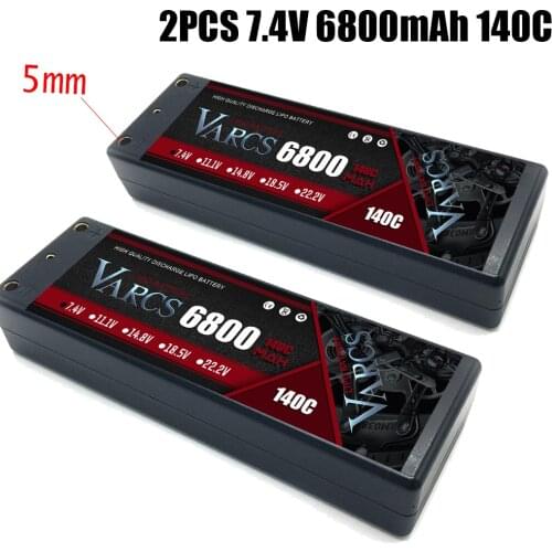2PCS VARCS Lipo Batteries 2S 7.4V 6800mAh 140C/280C 5MM HardCase for RC 1/8 /10 Car Off-Road Buggy Truck Boats salash Parts