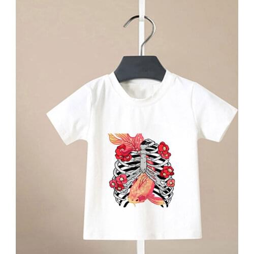 2021 Cartoon Baby Clothes Gothic Black Skull Print Punk T-shirt Boys And Girls T Shirt Toddler Summer Fashion Top Kids T Shirt