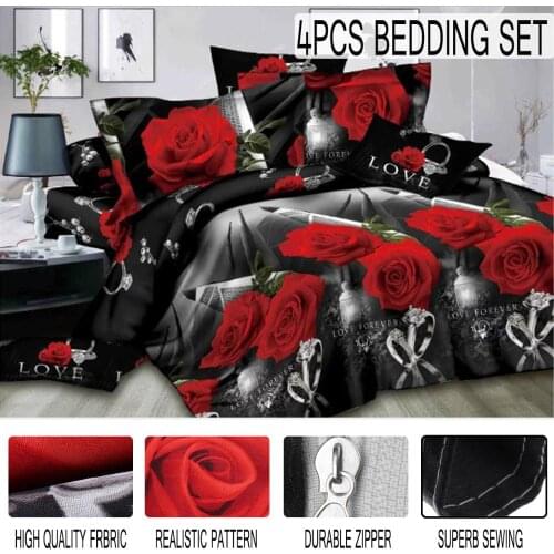 3D Rose Printed Duvet Cover Pillow Case Quilt Bedding Set