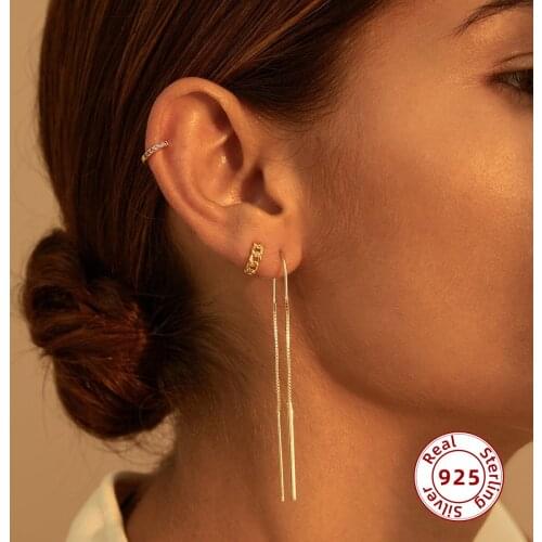 925 Sterling Silver Punk Cuba Chain Tiny Hoop Earrings For Women Gold&Silver Color Circle Cartilage Earrings Huggie Jewelry