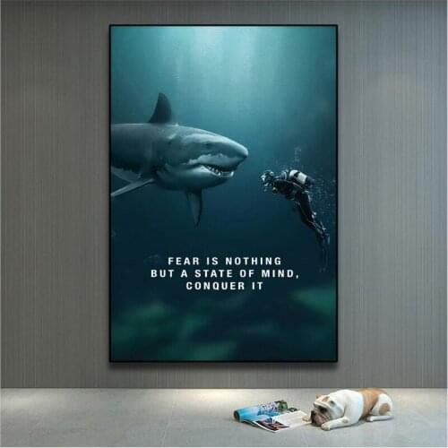 Sea Animal Shark and Diver Abstraction Canvas Painting Modern Pop Wall Art Inspirational Poster Interior Home Decoration Mural