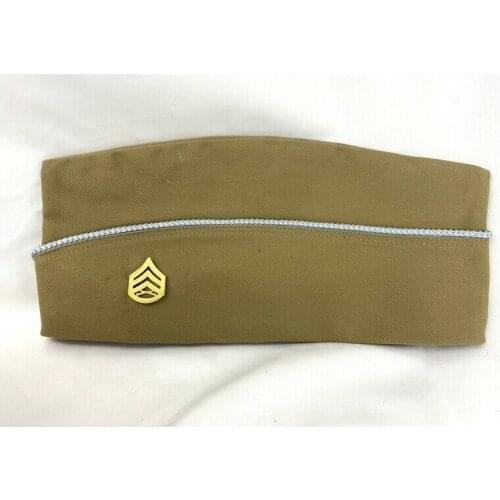 WW2 US ARMY KHAKI GARRISON CAP & US USMC MARINE CORPS STAFF SERGEANT RANK GOLDEN SOLDIER MILITARY HAT REENACTMENTS5605101