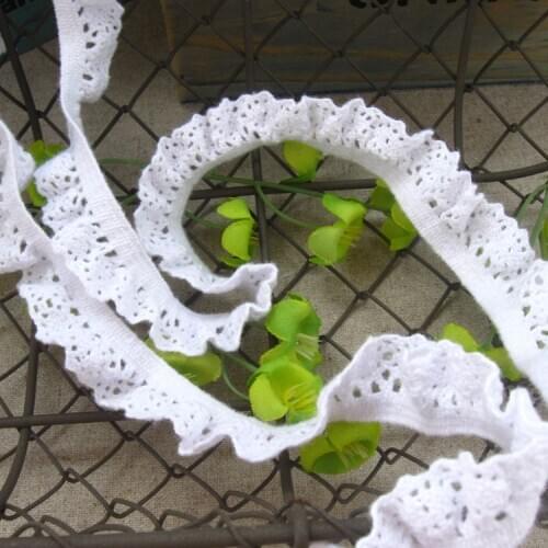 15yards/lot 1.5cm width White Cotton Elastic Lace Trim Knitting Pleated, Ruffle Lace Free ship