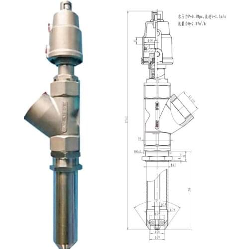 Stainless Steel Dn32-50 Large Diameter Pneumatic Cutting Nozzle Filling Angle Seat Valve