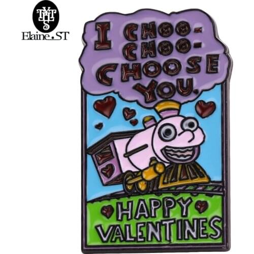 Choo Choo Choose me Pin Sweet Love Bubbles Badge Funny Pink Train Brooch Happy Valentines Gift