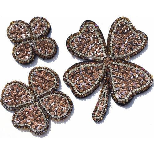 Four Leaf Clover rhinestones beaded applique parche patches for clothes apliques de roupa sticker parches bordados para ropa