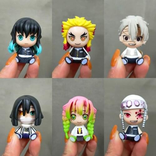 6pcs/set Q Version Demon Slayer Sitting Ghost Doll Tanjiro Nidouzi Inosuke Zenizu Figure Action Figure Movie Model Toys Doll