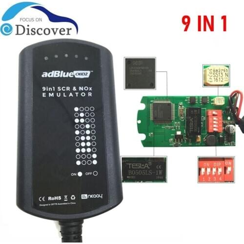AdBlue Emulator System Box 9 IN 1 For MEN/MB/SCANIA/IVECO/DAF/RENAULT/CUMMINS AdBlue 9in1 SCR&NOX A+Version Full Chip