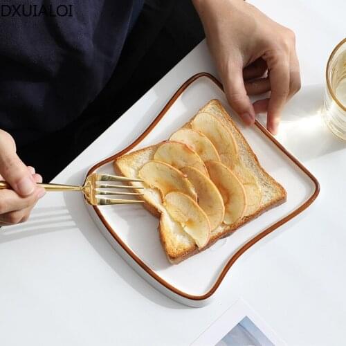 DXUIALOI European Simple Ceramic Bread Plate Creative Toast Plate Afternoon Tea Cake Plate Household Fruit Plate