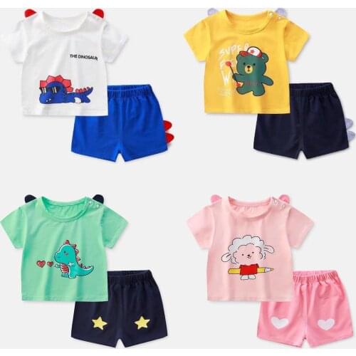 2 Piece Set Baby Clothing Infant Cool Boy Clothes Cartoon Animal Tee Shirts + Shorts Set Casual Cotton Coatume Kids Set Outfit