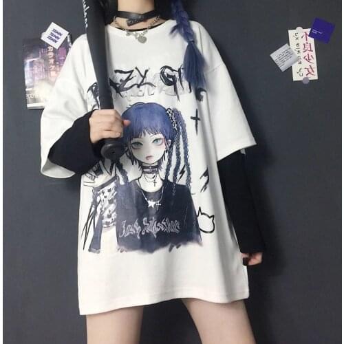 Gothic Clothes Loose T Shirts Harajuku Style Print Anime Tshirt Streetwear Female Short Sleeve Woman T-shirt E Girl Clothes