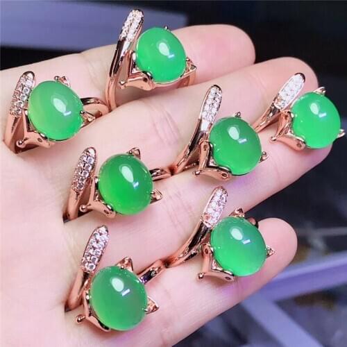 1pc Rose Gold 925 Sterling Silver Open Fox Rings For Women Natural Green Red Jade Gemstones Ring Fashion Wedding Jewelry 2020