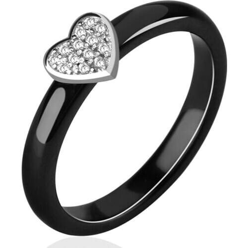 Light 3mm Wide Ceramic Rings With Heart Cubic Zirconia Trendy Jewellery Lovely Gifts For Women Lover Smooth Finger Ring Jewelry