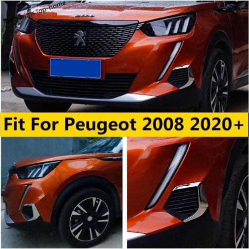Yimaautotrims Front Bumper Grille / Fog Lights Lamps Eyelid Eyebrow Strip Stainless Steel Cover Trim For Peugeot 2008 2020 2021
