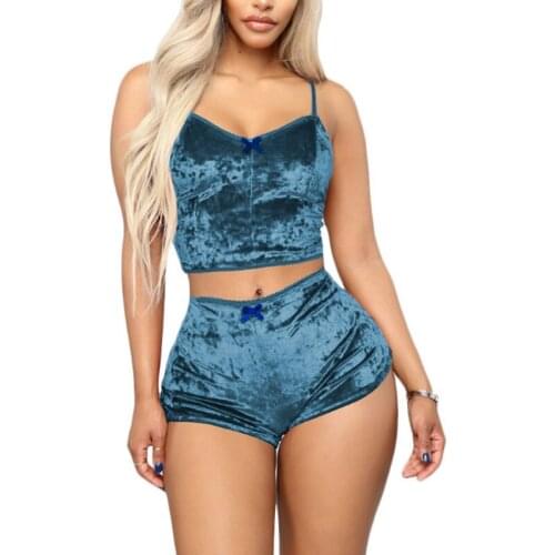2021 New Fashion Women Two Velvet Sexy Italian V-neck Camisole Shorts Suit Ladies Sexy Solid Color Plus Size Clothing for Women