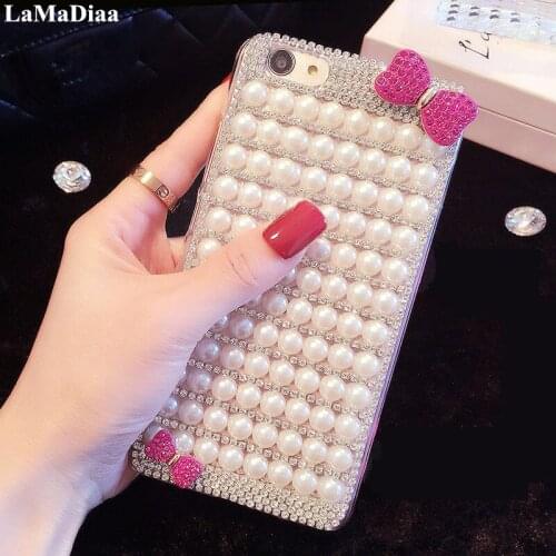 LaMaDiaa For Huawei Honor8 9 10 20 Lite V10 V20 V30 7X 8X 9X Nova3 4 5 6 Crystal Diamond Pearl Glitter Bow Soft Phone Case Cover