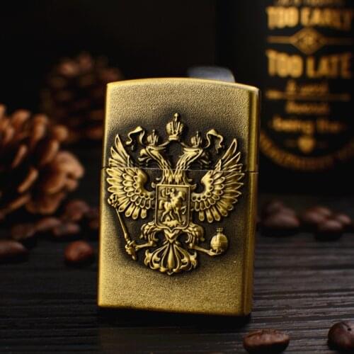 Metal Butane Gas Lighter.Creative Embossed Engrave Double-headed Eagle High-end Smoking Gift Open flame Cigarettes Smoking Gift