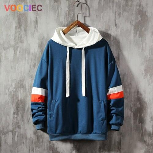 VOOCIEC 2020 Mens Hoodies Side Striped Patchwork Hip Hop Oversized Japanese Streetwear Yellow Orange Hoodie Men Sweatshirt Male