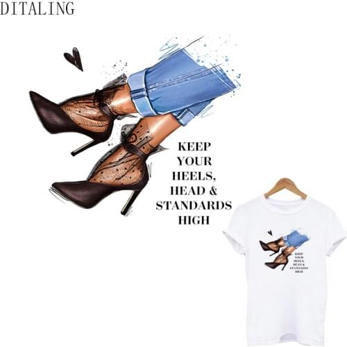 Heels Patch For Clothes Fashion Girl Thermal Stickers On Clothing Iron On Transfers DIY Washable T-Shirt Hoodies Appliqued Decor