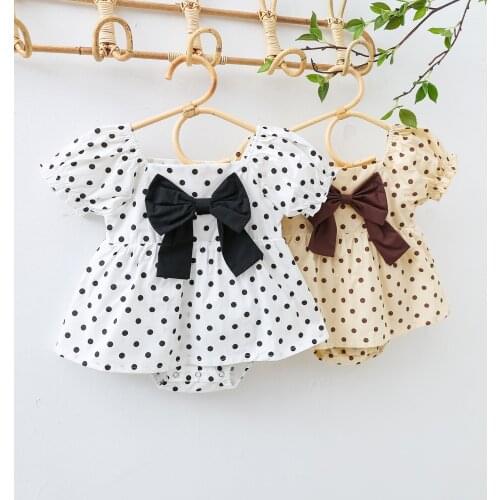 New Girls Dresses Polka Dot Baby Romper Big Bow Princess For Girls Toddler Baby Dress Puff Sleeve Sweety Infant Sunsuit Overalls
