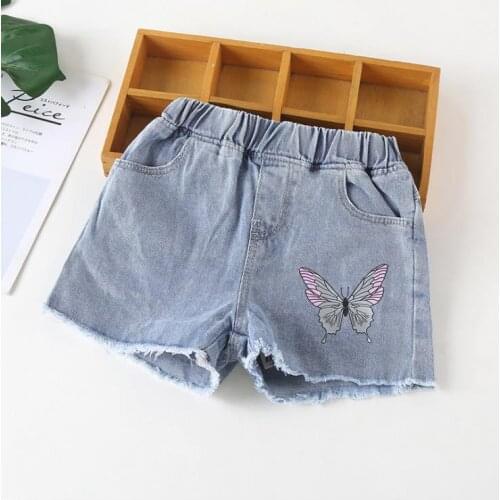 Newest Arrival Kids Girls Frayed Denim Shorts Jeans Summer Children Kids Butterfly Print Jeans with Pockets Outfits
