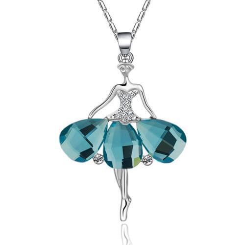 Utimtree Charm Dancing Girl Necklaces Pendants Crystal 925 Silver Sterling Jewelry for Women Wedding Statement Necklace Bijoux